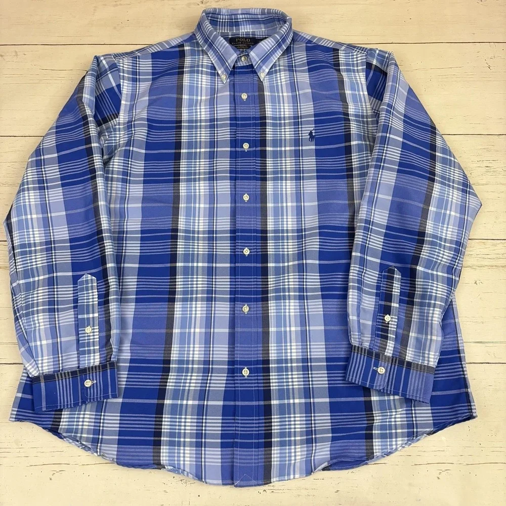 Polo Ralph Lauren Performance Shirt Poly Nylon 2XL Plaid Long Sleeve